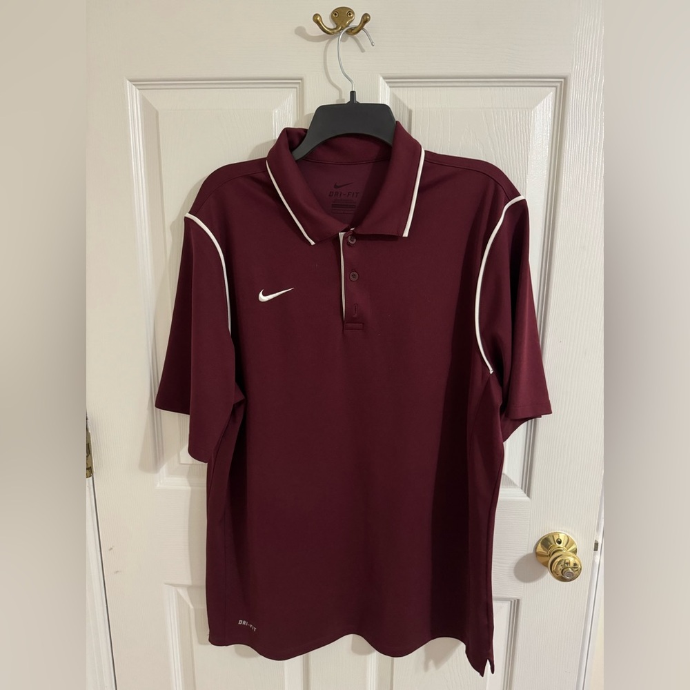 NIKE DRI-FIT SHORT SLEEVE MENS POLO GOLF SHIRT SIZE L  BURGUNDY WHITE
